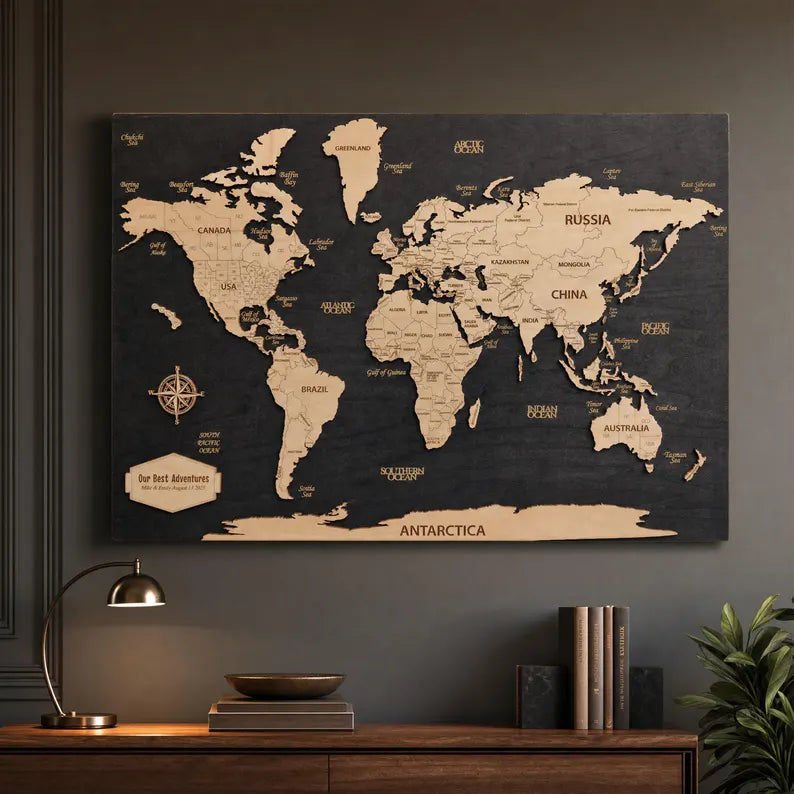 Personalized Wooden World Map Wall Art