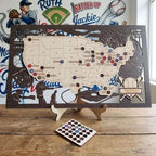 3D Cutout Wooden MLB Stadium Map with Engraved Nameplate & Team Pins - Mappae Pilot