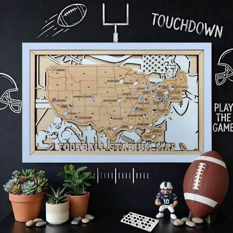 NFL Stadium Travel Tracker Map - Personalized Football Gift for Him - Mappae Pilot