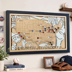 Personalized Wooden MLB Stadium Map with Colorful MLB Team Pins - Mappae Pilot