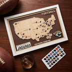 Personalized Brown Wooden NFL Stadium Map with Team Name Pins - Mappae Pilot