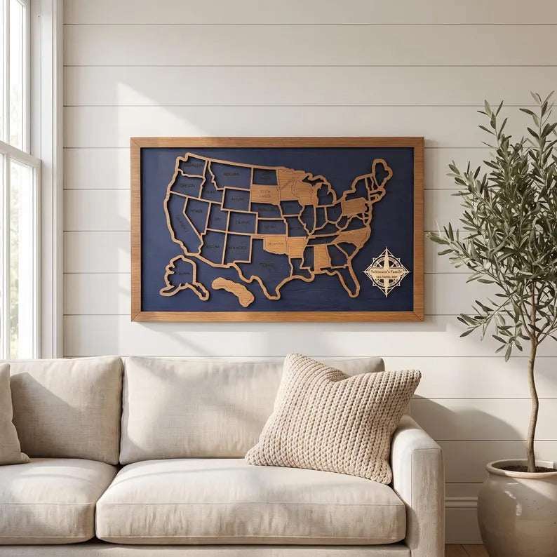 50 States Puzzle Map - Laser Cut Wooden USA Travel Tracker