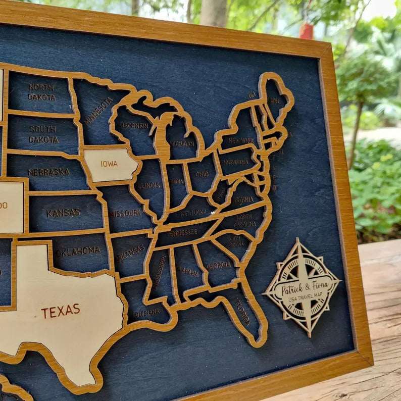 50 States Puzzle Map - Laser Cut Wooden USA Travel Tracker