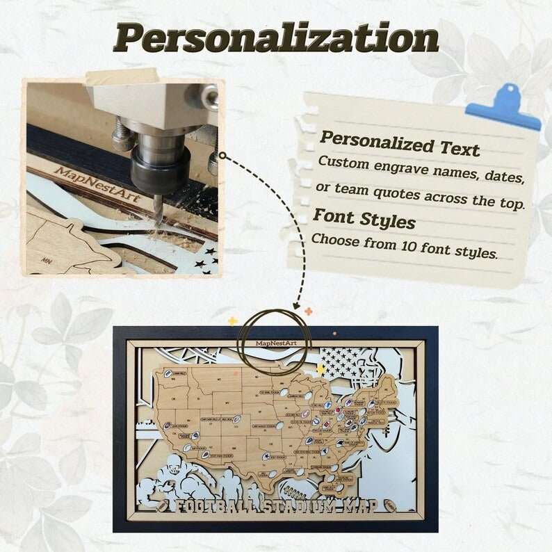NFL Stadium Travel Tracker Map - Personalized Football Gift for Him - Mappae Pilot