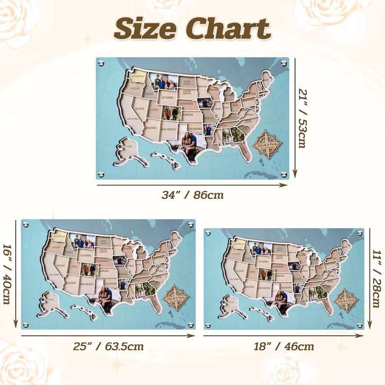 Personalized USA Photo Travel Map - Light Blue - Mappae Pilot