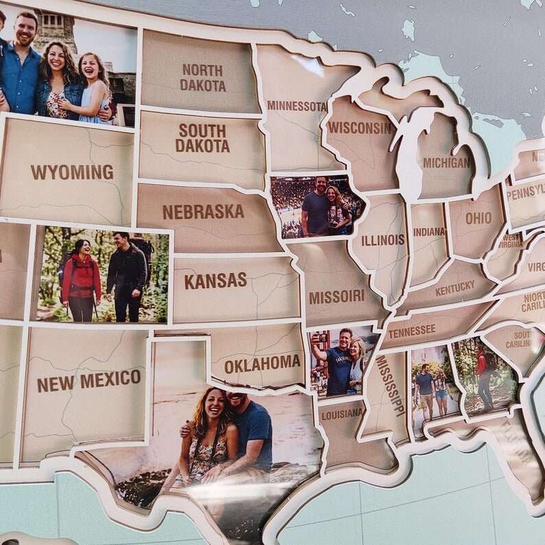 Personalized USA Photo Travel Map - Light Blue - Mappae Pilot