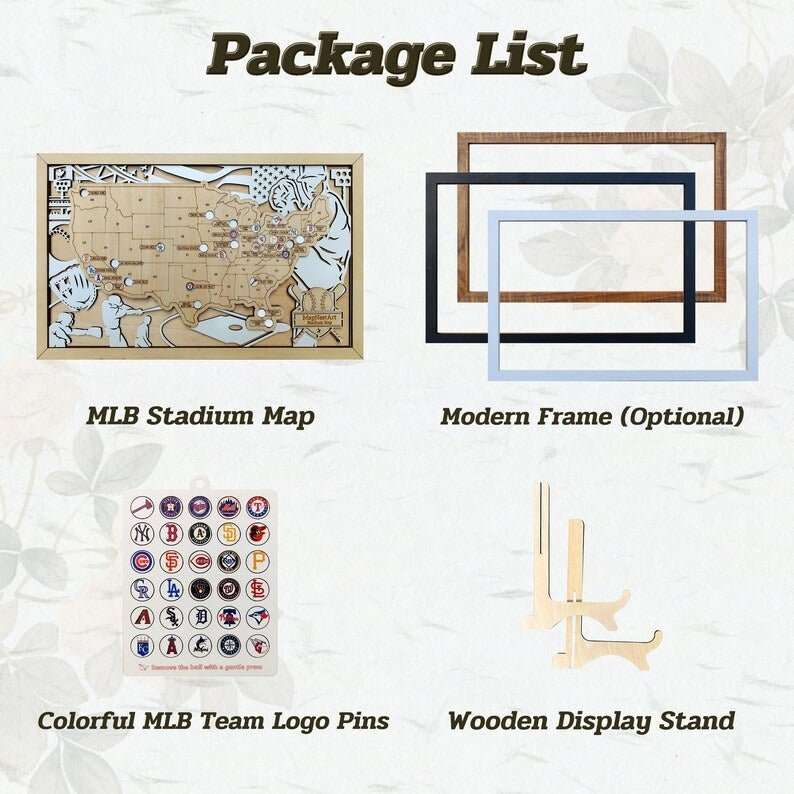 Personalized Wooden MLB Stadium Map with Engraved Nameplate & Team Logo Pins - Mappae Pilot