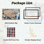 Custom Team Color Wooden MLB Stadium Map with Team Pins - Mappae Pilot