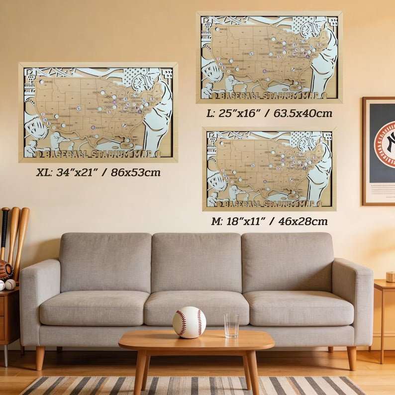 Personalized Wooden MLB Stadium Map with Colorful MLB Team Logo Pins - Mappae Pilot