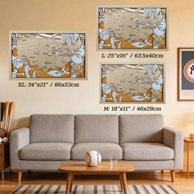 Custom Color MLB Stadium Map with Nameplate & Team Logo Pins - Mappae Pilot