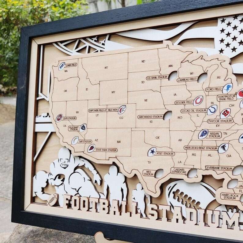 NFL Stadium Travel Tracker Map - Personalized Football Gift for Him - Mappae Pilot