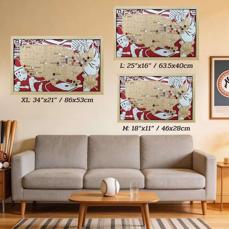 Custom Color MLB Stadium Map with Nameplate & Team Pins - Mappae Pilot