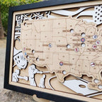 Personalized Wooden MLB Stadium Map with Engraved Nameplate & Team Logo Pins - Mappae Pilot