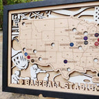 Custom Team Color Wooden MLB Stadium Map with Team Pins - Mappae Pilot