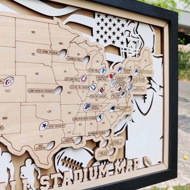 NFL Stadium Travel Tracker Map - Personalized Football Gift for Him - Mappae Pilot