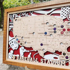 Custom Team Color Wooden MLB Stadium Map with Team Pins - Mappae Pilot
