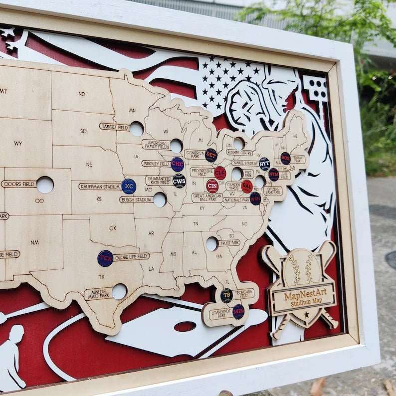 Custom Color MLB Stadium Map with Nameplate & Team Pins - Mappae Pilot