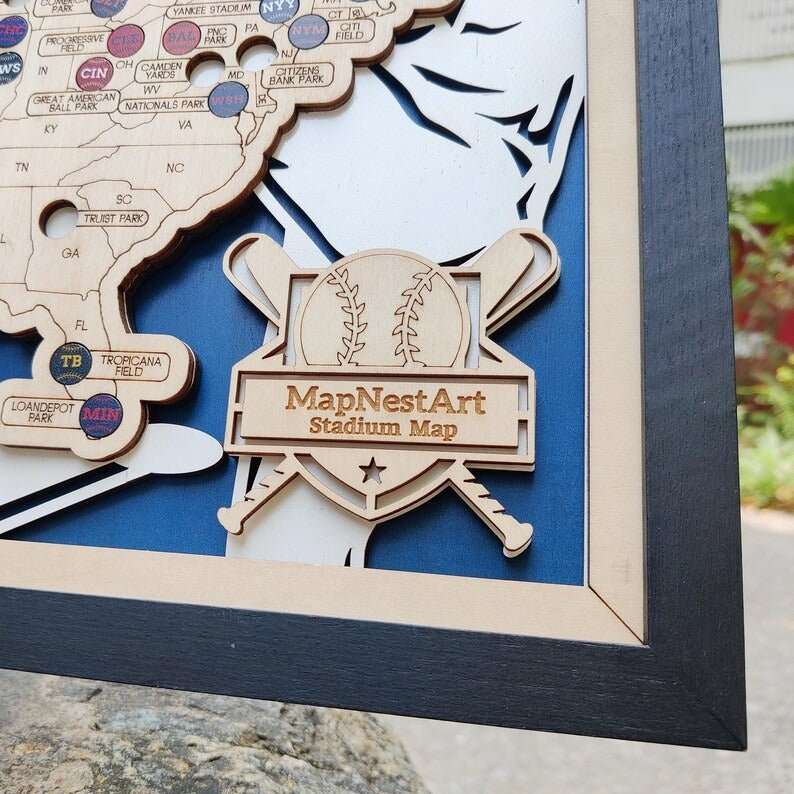 Custom Color MLB Stadium Map with Nameplate & Team Pins - Mappae Pilot