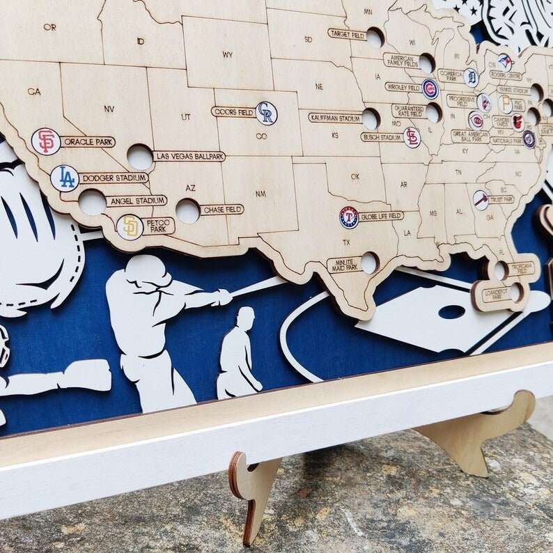 Custom Color MLB Stadium Map with Nameplate & Team Logo Pins - Mappae Pilot