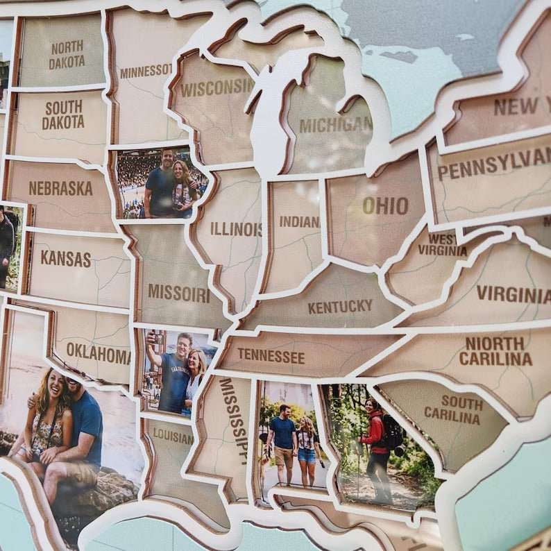 Personalized USA Photo Travel Map - Light Blue - Mappae Pilot