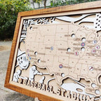 Personalized Wooden MLB Stadium Map with Colorful MLB Team Logo Pins - Mappae Pilot