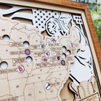 Personalized Wooden MLB Stadium Map with Engraved Nameplate & Team Logo Pins - Mappae Pilot