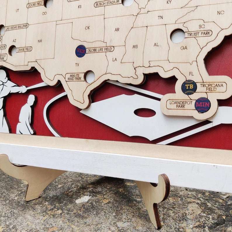 Custom Color MLB Stadium Map with Nameplate & Team Pins - Mappae Pilot