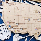 Custom Color MLB Stadium Map with Nameplate & Team Logo Pins - Mappae Pilot