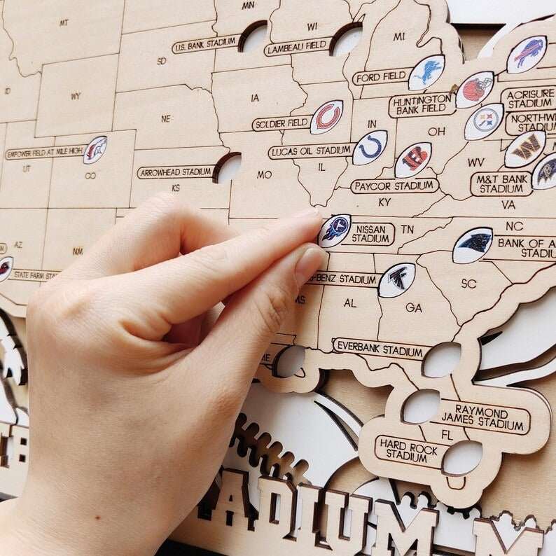 NFL Stadium Travel Tracker Map - Personalized Football Gift for Him - Mappae Pilot