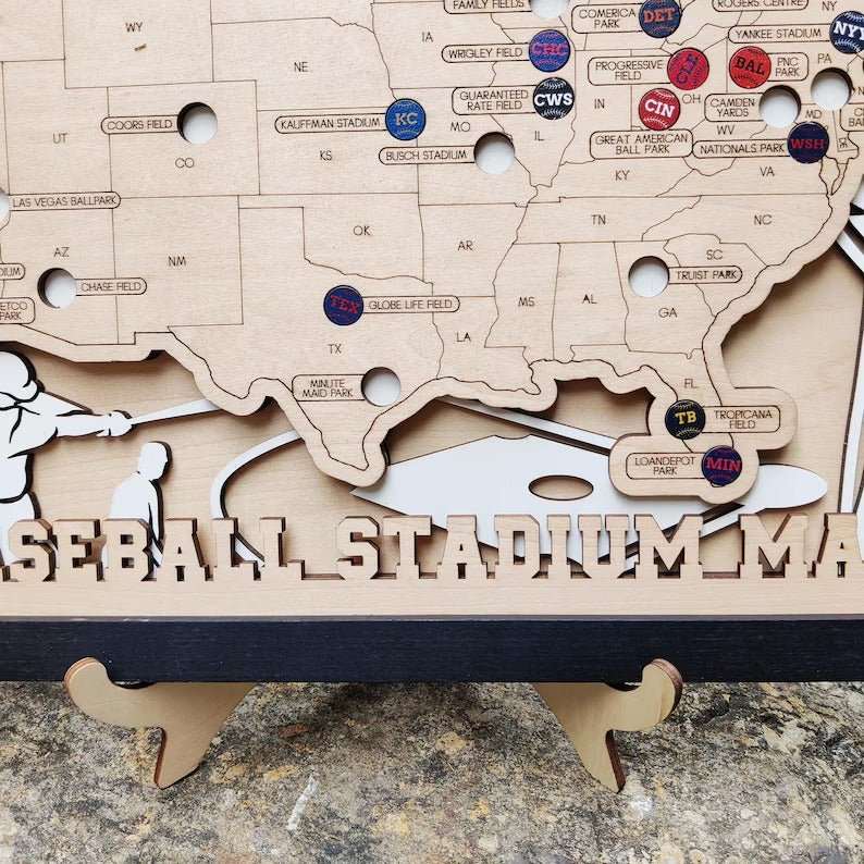 Personalized Wooden MLB Stadium Map with Colorful MLB Team Pins - Mappae Pilot