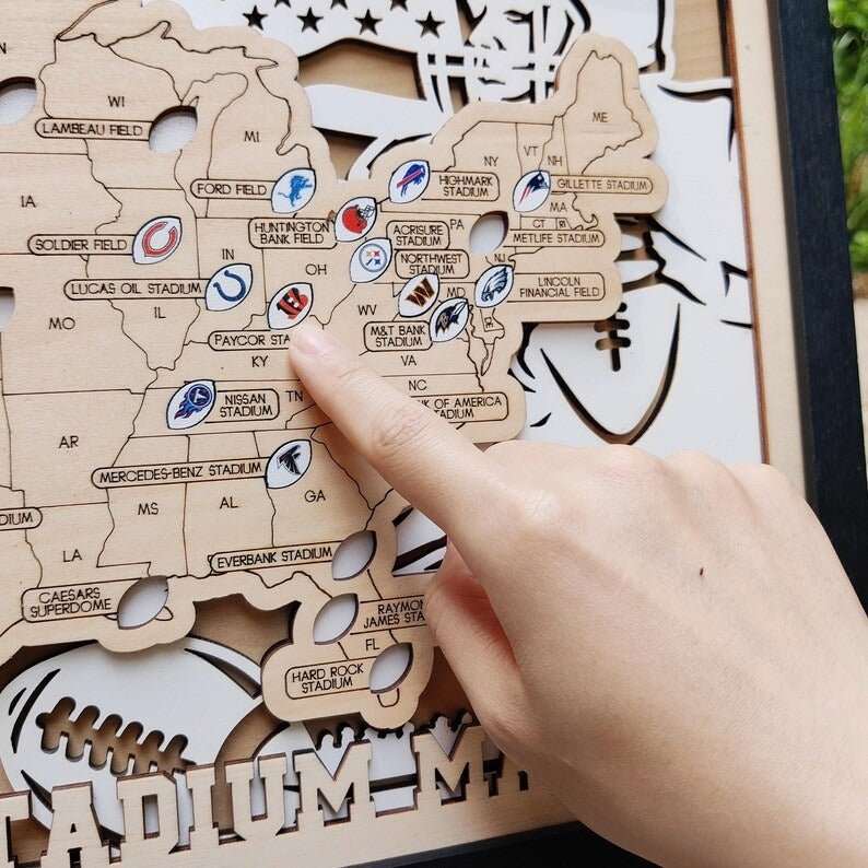 NFL Stadium Travel Tracker Map - Personalized Football Gift for Him - Mappae Pilot