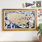 Custom Color MLB Stadium Map with Nameplate & Team Pins - Mappae Pilot