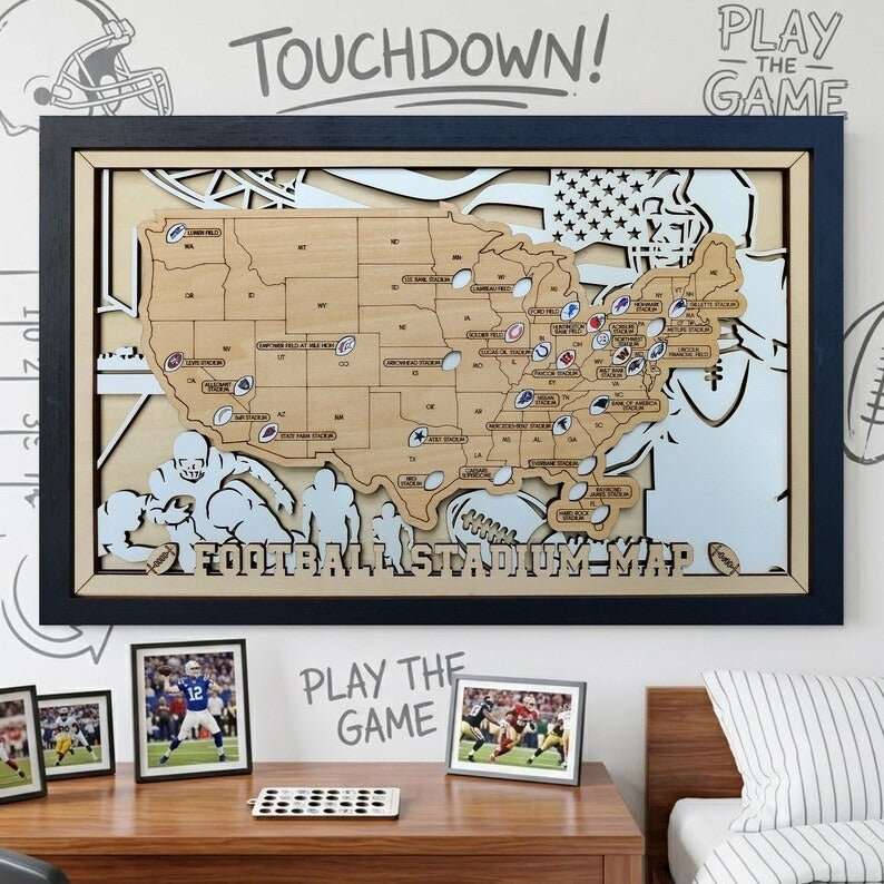 NFL Stadium Travel Tracker Map - Personalized Football Gift for Him - Mappae Pilot