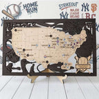 3D Cutout Wooden MLB Stadium Map with Engraved Nameplate & Team Logo Pins - Mappae Pilot