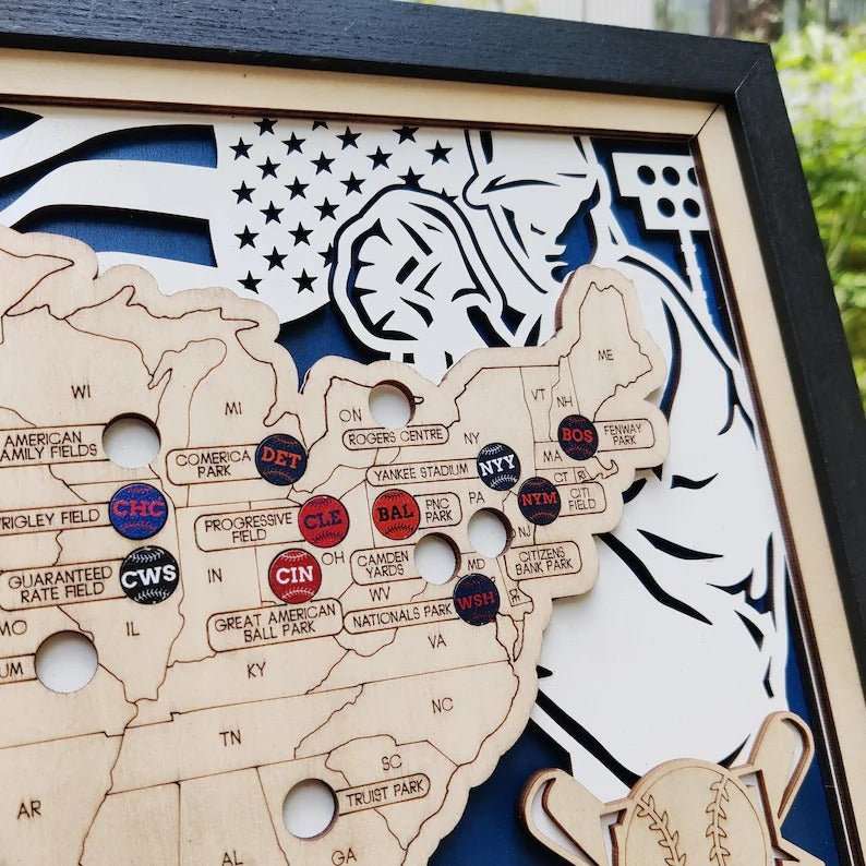 Custom Color MLB Stadium Map with Nameplate & Team Pins - Mappae Pilot