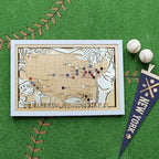 Personalized Wooden MLB Stadium Map with Colorful MLB Team Pins - Mappae Pilot