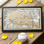 Personalized Wooden MLB Stadium Map with Engraved Nameplate & Team Logo Pins - Mappae Pilot