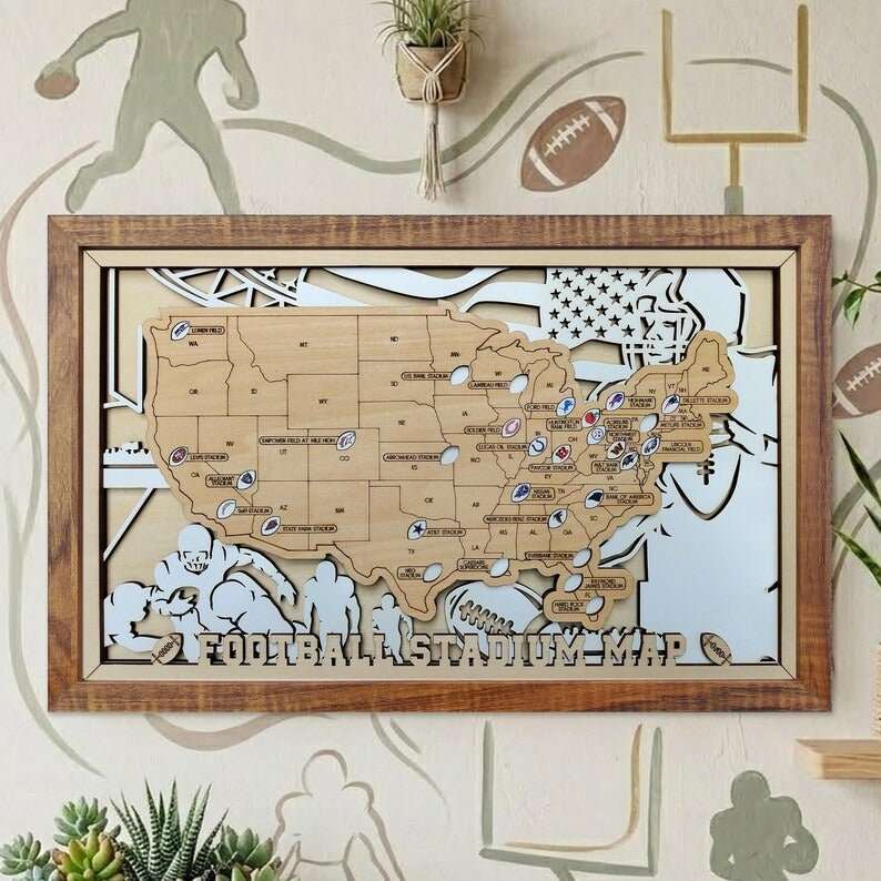 NFL Stadium Travel Tracker Map - Personalized Football Gift for Him - Mappae Pilot
