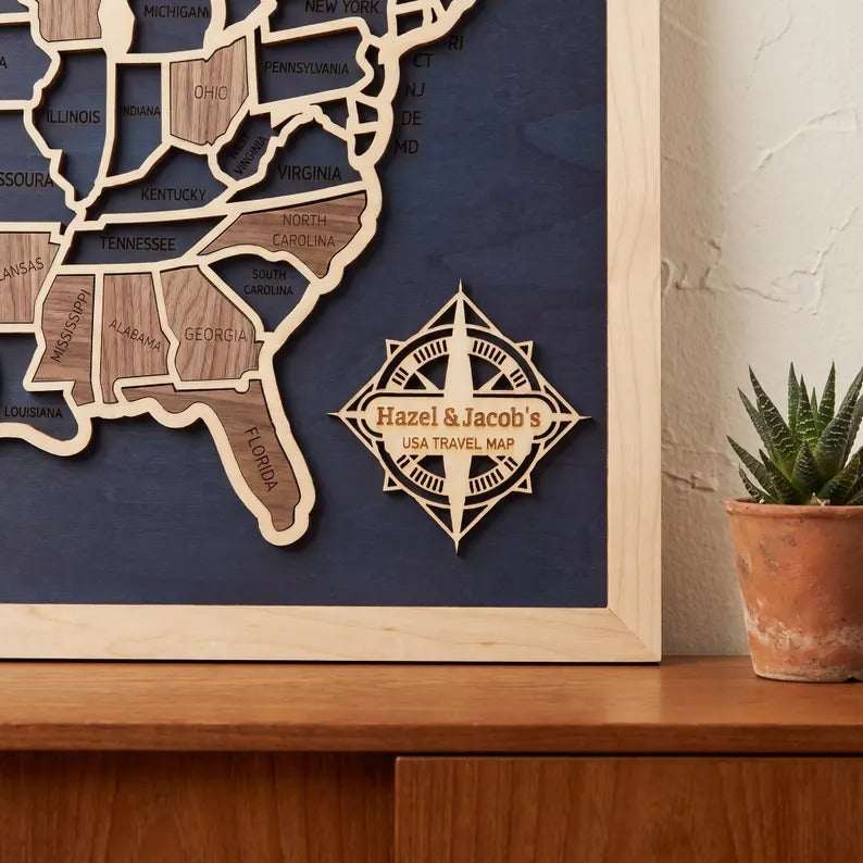 50 States Puzzle Map - Laser Cut Wooden USA Travel Tracker