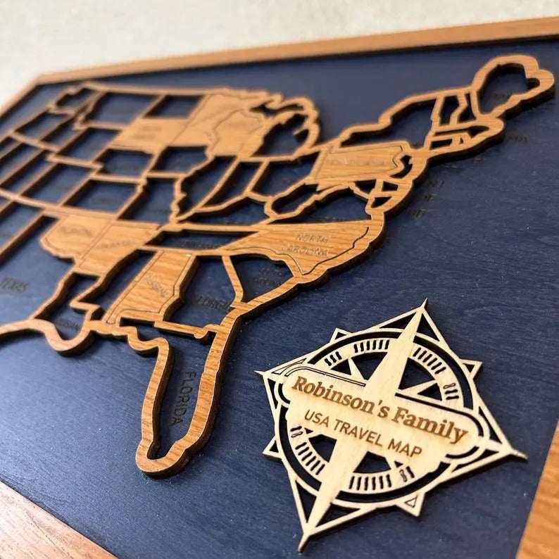 50 States Puzzle Map - Laser Cut Wooden USA Travel Tracker