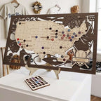 3D Cutout Wooden MLB Stadium Map with Engraved Nameplate & Team Pins - Mappae Pilot