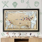 Personalized Wooden MLB Stadium Map with Colorful MLB Team Pins - Mappae Pilot