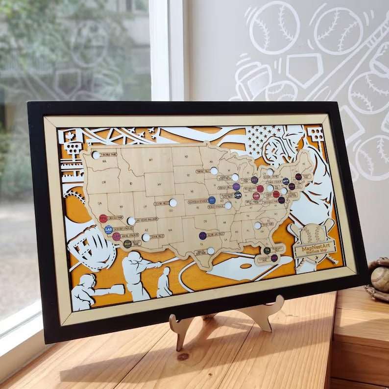 Custom Color MLB Stadium Map with Nameplate & Team Pins - Mappae Pilot