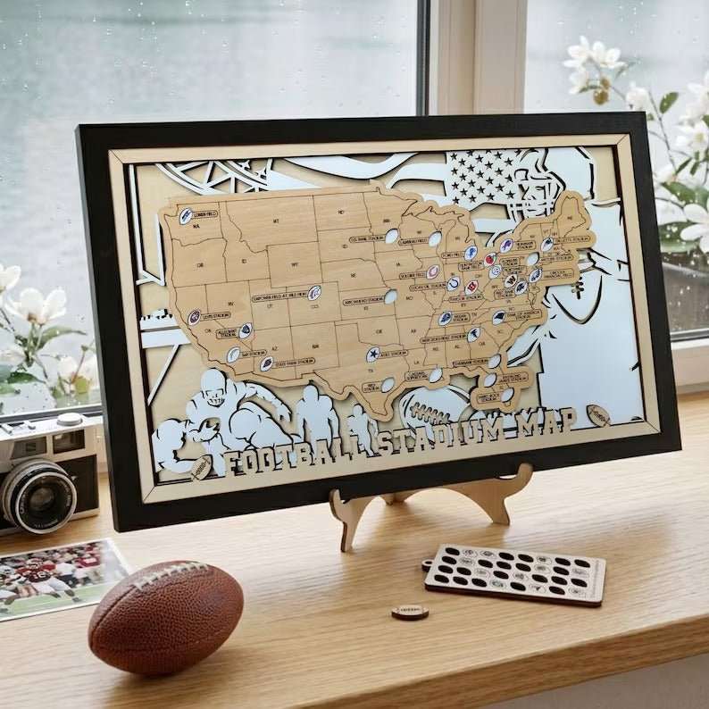NFL Stadium Travel Tracker Map - Personalized Football Gift for Him - Mappae Pilot