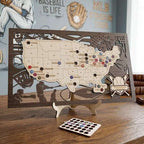 3D Cutout Wooden MLB Stadium Map with Engraved Nameplate & Team Pins - Mappae Pilot
