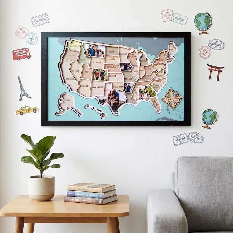 Personalized USA Photo Travel Map - Light Blue - Mappae Pilot
