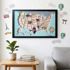 Personalized USA Photo Travel Map - Light Blue - Mappae Pilot