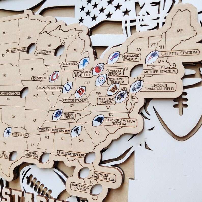 NFL Stadium Travel Tracker Map - Personalized Football Gift for Him - Mappae Pilot