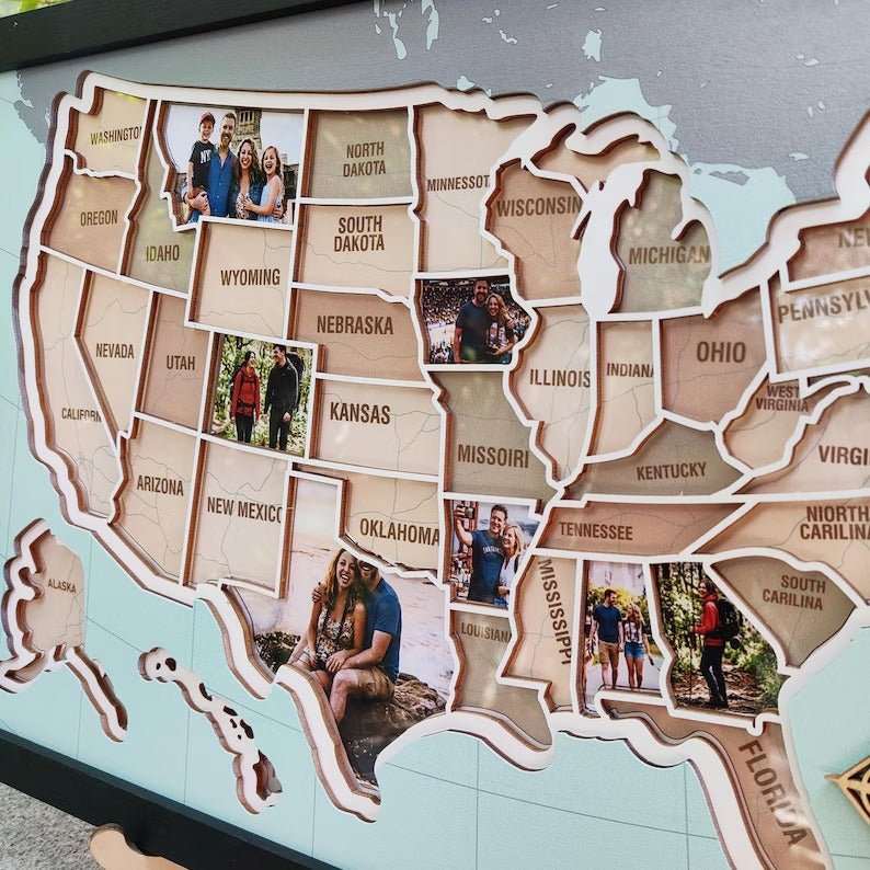 Personalized USA Photo Travel Map - Light Blue - Mappae Pilot