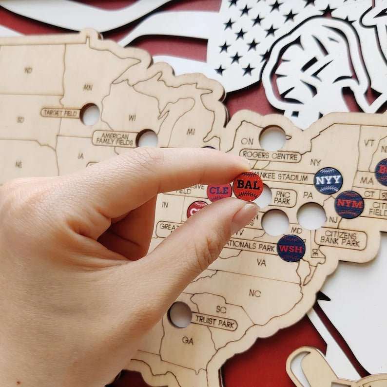 Custom Color MLB Stadium Map with Nameplate & Team Pins - Mappae Pilot